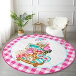 - RealHomes Dijital Baskılı Kaymaz Tabanlı Comfort Yuvarlak Halı - Realhomes  Pembe Ekose Özel Tasarım Dijital Baskılı Modern Outdoor Yıkanabilir Kaymaz Tabanlı Yuvarlak Halı Realhomes