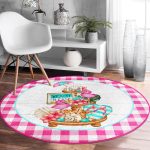 - RealHomes Dijital Baskılı Kaymaz Tabanlı Comfort Yuvarlak Halı - Realhomes  Pembe Ekose Özel Tasarım Dijital Baskılı Modern Outdoor Yıkanabilir Kaymaz Tabanlı Yuvarlak Halı Realhomes