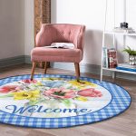 - RealHomes Dijital Baskılı Kaymaz Tabanlı Comfort Yuvarlak Halı - Realhomes Mavi Ekose Motifli Renkli Güller Özel Tasarım Lacivert Banyo Yıkanabilir Kaymaz Tabanlı Yuvarlak Halı Realhomes