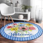 - RealHomes Dijital Baskılı Kaymaz Tabanlı Comfort Yuvarlak Halı - Realhomes Mavi Ekose Motifli Renkli Güller Özel Tasarım Lacivert Banyo Yıkanabilir Kaymaz Tabanlı Yuvarlak Halı Realhomes