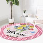 - RealHomes Dijital Baskılı Kaymaz Tabanlı Comfort Yuvarlak Halı - Realhomes  Mavi Ekose Motifli Renkli Güller Dijital Baskılı Pembe Banyo Yıkanabilir Kaymaz Tabanlı Yuvarlak Halı Realhomes