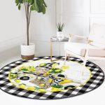 - RealHomes Dijital Baskılı Kaymaz Tabanlı Comfort Yuvarlak Halı - Realhomes  Realhomes Limon Tasarımlı Ekose Motifli Modern Gold Banyo Yıkanabilir Kaymaz Tabanlı Yuvarlak Kadife Halı Realhomes