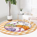 - RealHomes Dijital Baskılı Kaymaz Tabanlı Comfort Yuvarlak Halı - Realhomes  Turuncu Damalı Kabak Temalı Dijital Baskılı Modern Banyo Yıkanabilir Kaymaz Tabanlı Yuvarlak Halı Realhomes