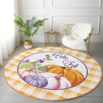 - RealHomes Dijital Baskılı Kaymaz Tabanlı Comfort Yuvarlak Halı - Realhomes  Turuncu Damalı Kabak Temalı Dijital Baskılı Modern Banyo Yıkanabilir Kaymaz Tabanlı Yuvarlak Halı Realhomes