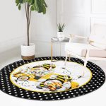 - RealHomes Dijital Baskılı Kaymaz Tabanlı Comfort Yuvarlak Halı - Realhomes  Siyah Puantiye li Arı Temalı Dijital Baskılı Modern Banyo Yıkanabilir Kaymaz Tabanlı Yuvarlak Halı Realhomes