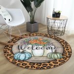 - RealHomes Dijital Baskılı Kaymaz Tabanlı Comfort Yuvarlak Halı - Realhomes Realhomes Leopar Tasarımlı Kabak Temalı Welcome Renkli Outdoor Yıkanabilir Kaymaz Tabanlı Yuvarlak Halı Realhomes