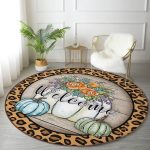 - RealHomes Dijital Baskılı Kaymaz Tabanlı Comfort Yuvarlak Halı - Realhomes Realhomes Leopar Tasarımlı Kabak Temalı Welcome Renkli Outdoor Yıkanabilir Kaymaz Tabanlı Yuvarlak Halı Realhomes