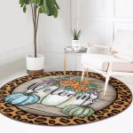 - RealHomes Dijital Baskılı Kaymaz Tabanlı Comfort Yuvarlak Halı - Realhomes Realhomes Leopar Tasarımlı Kabak Temalı Welcome Renkli Outdoor Yıkanabilir Kaymaz Tabanlı Yuvarlak Halı Realhomes