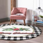 Mery Christmas Ekose Temalı Dijital Baskılı Modern Bordo Banyo Yıkanabilir Kaymaz Tabanlı Yuvarlak Halı Realhomes