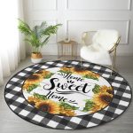- RealHomes Dijital Baskılı Kaymaz Tabanlı Comfort Yuvarlak Halı - Realhomes Siyah Beyaz Ekose Home Sweet Temalı Modern Gold Outdoor Yıkanabilir Kaymaz Tabanlı Yuvarlak Halı Realhomes