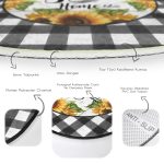 - RealHomes Dijital Baskılı Kaymaz Tabanlı Comfort Yuvarlak Halı - Realhomes Siyah Beyaz Ekose Home Sweet Temalı Modern Gold Outdoor Yıkanabilir Kaymaz Tabanlı Yuvarlak Halı Realhomes