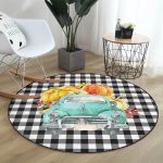 - RealHomes Dijital Baskılı Kaymaz Tabanlı Comfort Yuvarlak Halı - Realhomes  Siyah Beyaz Ekose Tasarımlı Kabaklı Araba Modern Renkli Outdoor Yıkanabilir Kaymaz Tabanlı Yuvarlak Halı Realhomes