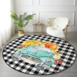 - RealHomes Dijital Baskılı Kaymaz Tabanlı Comfort Yuvarlak Halı - Realhomes  Siyah Beyaz Ekose Tasarımlı Kabaklı Araba Modern Renkli Outdoor Yıkanabilir Kaymaz Tabanlı Yuvarlak Halı Realhomes