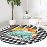 - RealHomes Dijital Baskılı Kaymaz Tabanlı Comfort Yuvarlak Halı - Realhomes  Siyah Beyaz Ekose Tasarımlı Kabaklı Araba Modern Renkli Outdoor Yıkanabilir Kaymaz Tabanlı Yuvarlak Halı Realhomes