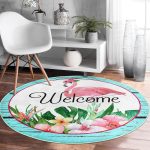 - RealHomes Dijital Baskılı Kaymaz Tabanlı Comfort Yuvarlak Halı - Realhomes  Realhomes Tropik Yaprak Motifli Flamingo Tasarımlı Turkuaz Outdoor Yıkanabilir Kaymaz Tabanlı Yuvarlak Halı Realhomes