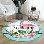 - RealHomes Dijital Baskılı Kaymaz Tabanlı Comfort Yuvarlak Halı - Realhomes  Realhomes Tropik Yaprak Motifli Flamingo Tasarımlı Turkuaz Outdoor Yıkanabilir Kaymaz Tabanlı Yuvarlak Halı Realhomes