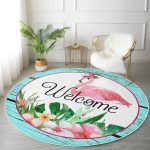 - RealHomes Dijital Baskılı Kaymaz Tabanlı Comfort Yuvarlak Halı - Realhomes  Realhomes Tropik Yaprak Motifli Flamingo Tasarımlı Turkuaz Outdoor Yıkanabilir Kaymaz Tabanlı Yuvarlak Halı Realhomes