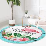 - RealHomes Dijital Baskılı Kaymaz Tabanlı Comfort Yuvarlak Halı - Realhomes  Realhomes Tropik Yaprak Motifli Flamingo Tasarımlı Turkuaz Outdoor Yıkanabilir Kaymaz Tabanlı Yuvarlak Halı Realhomes