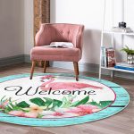 - RealHomes Dijital Baskılı Kaymaz Tabanlı Comfort Yuvarlak Halı - Realhomes  Realhomes Tropik Yaprak Motifli Flamingo Tasarımlı Turkuaz Outdoor Yıkanabilir Kaymaz Tabanlı Yuvarlak Halı Realhomes