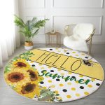 - RealHomes Dijital Baskılı Kaymaz Tabanlı Comfort Yuvarlak Halı - Realhomes  Realhomes Dijital Baskılı Hello Summer Özel Tasarımlı Gold Outdoor Yıkanabilir Kaymaz Tabanlı Yuvarlak Kadife Halı Realhomes