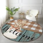- RealHomes Dijital Baskılı Kaymaz Tabanlı Comfort Yuvarlak Halı - Realhomes  Realhomes Welcome Tasarımlı Ekose Motifli Renkli Outdoor Yıkanabilir Kaymaz Tabanlı Yuvarlak Kadife Halı Realhomes