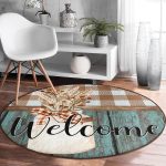 - RealHomes Dijital Baskılı Kaymaz Tabanlı Comfort Yuvarlak Halı - Realhomes  Realhomes Welcome Tasarımlı Ekose Motifli Renkli Outdoor Yıkanabilir Kaymaz Tabanlı Yuvarlak Kadife Halı Realhomes