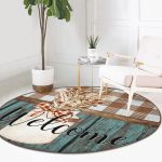 - RealHomes Dijital Baskılı Kaymaz Tabanlı Comfort Yuvarlak Halı - Realhomes  Realhomes Welcome Tasarımlı Ekose Motifli Renkli Outdoor Yıkanabilir Kaymaz Tabanlı Yuvarlak Kadife Halı Realhomes