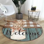 - RealHomes Dijital Baskılı Kaymaz Tabanlı Comfort Yuvarlak Halı - Realhomes  Realhomes Welcome Tasarımlı Ekose Motifli Renkli Outdoor Yıkanabilir Kaymaz Tabanlı Yuvarlak Kadife Halı Realhomes