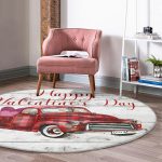 Realhomes Aşk Temalı Ekose Motifli Araba Bordo Outdoor Yıkanabilir Kaymaz Tabanlı Yuvarlak Kadife Halı Realhomes