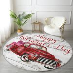 Realhomes Aşk Temalı Ekose Motifli Araba Bordo Outdoor Yıkanabilir Kaymaz Tabanlı Yuvarlak Kadife Halı Realhomes