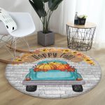 - RealHomes Dijital Baskılı Kaymaz Tabanlı Comfort Yuvarlak Halı - Realhomes Realhomes Sonbahar Temalı Kabak Motifli Turkuaz Outdoor Yıkanabilir Kaymaz Tabanlı Yuvarlak Kadife Halı Realhomes