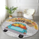 - RealHomes Dijital Baskılı Kaymaz Tabanlı Comfort Yuvarlak Halı - Realhomes Realhomes Sonbahar Temalı Kabak Motifli Turkuaz Outdoor Yıkanabilir Kaymaz Tabanlı Yuvarlak Kadife Halı Realhomes