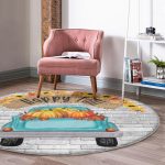 - RealHomes Dijital Baskılı Kaymaz Tabanlı Comfort Yuvarlak Halı - Realhomes Realhomes Sonbahar Temalı Kabak Motifli Turkuaz Outdoor Yıkanabilir Kaymaz Tabanlı Yuvarlak Kadife Halı Realhomes