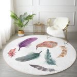 - RealHomes Dijital Baskılı Kaymaz Tabanlı Comfort Yuvarlak Halı - Realhomes  Kuş Tüyü Resimli Dijital Baskılı Krem Salon ve Oturma Odası Yıkanabilir Kaymaz Tabanlı Yuvarlak Halı Realhomes