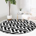 Realhomes Dijital Baskılı Siyah Beyaz Geometrik Desenli Ofis Yıkanabilir Kaymaz Tabanlı Yuvarlak Kadife Halı Realhomes