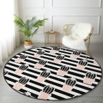 Realhomes Siyah Çizgili Kaktüs Motifli Dijital Baskılı Mutfak Yıkanabilir Kaymaz Tabanlı Yuvarlak Halı Realhomes