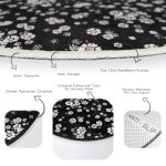 - RealHomes Dijital Baskılı Kaymaz Tabanlı Comfort Yuvarlak Halı - Realhomes  Siyah Zeminde Beyaz Çiçekler Dijital Baskılı Yatak Odası Yıkanabilir Kaymaz Tabanlı Yuvarlak Halı Realhomes