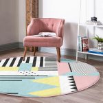 - RealHomes Dijital Baskılı Kaymaz Tabanlı Comfort Yuvarlak Halı - Realhomes Realhomes Dijital Baskılı Modern Geometrik Şekiller Renkli Banyo Yıkanabilir Kaymaz Tabanlı Yuvarlak Kadife Halı Realhomes