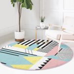 - RealHomes Dijital Baskılı Kaymaz Tabanlı Comfort Yuvarlak Halı - Realhomes Realhomes Dijital Baskılı Modern Geometrik Şekiller Renkli Banyo Yıkanabilir Kaymaz Tabanlı Yuvarlak Kadife Halı Realhomes