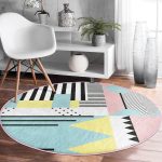 - RealHomes Dijital Baskılı Kaymaz Tabanlı Comfort Yuvarlak Halı - Realhomes Realhomes Dijital Baskılı Modern Geometrik Şekiller Renkli Banyo Yıkanabilir Kaymaz Tabanlı Yuvarlak Kadife Halı Realhomes