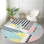 - RealHomes Dijital Baskılı Kaymaz Tabanlı Comfort Yuvarlak Halı - Realhomes Realhomes Dijital Baskılı Modern Geometrik Şekiller Renkli Banyo Yıkanabilir Kaymaz Tabanlı Yuvarlak Kadife Halı Realhomes