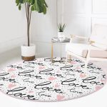 - RealHomes Dijital Baskılı Kaymaz Tabanlı Comfort Yuvarlak Halı - Realhomes Realhomes Love Baskılı Pembe Kalpli Modern Yatak Odası Yıkanabilir Kaymaz Tabanlı Yuvarlak Halı Realhomes