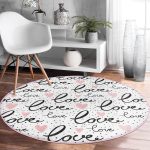 - RealHomes Dijital Baskılı Kaymaz Tabanlı Comfort Yuvarlak Halı - Realhomes Realhomes Love Baskılı Pembe Kalpli Modern Yatak Odası Yıkanabilir Kaymaz Tabanlı Yuvarlak Halı Realhomes