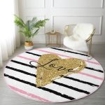 Love Yaldızlı Kalp Desenli Dijital Baskılı Modern Pembe Yatak Odası Yıkanabilir Kaymaz Tabanlı Yuvarlak Halı Realhomes