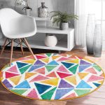 - RealHomes Dijital Baskılı Kaymaz Tabanlı Comfort Yuvarlak Halı - Realhomes Renkli Geometrik Resimli Dijital Baskılı Modern Banyo Yıkanabilir Kaymaz Tabanlı Yuvarlak Halı Realhomes