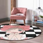 - RealHomes Dijital Baskılı Kaymaz Tabanlı Comfort Yuvarlak Halı - Realhomes Damalı Fashion Girl Dijital Baskılı Modern Renkli Çocuk ve Genç Odası Yıkanabilir Kaymaz Tabanlı Yuvarlak Halı Realhomes