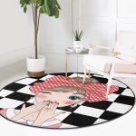 - RealHomes Dijital Baskılı Kaymaz Tabanlı Comfort Yuvarlak Halı - Realhomes Damalı Fashion Girl Dijital Baskılı Modern Renkli Çocuk ve Genç Odası Yıkanabilir Kaymaz Tabanlı Yuvarlak Halı Realhomes