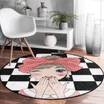 - RealHomes Dijital Baskılı Kaymaz Tabanlı Comfort Yuvarlak Halı - Realhomes Damalı Fashion Girl Dijital Baskılı Modern Renkli Çocuk ve Genç Odası Yıkanabilir Kaymaz Tabanlı Yuvarlak Halı Realhomes