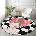 - RealHomes Dijital Baskılı Kaymaz Tabanlı Comfort Yuvarlak Halı - Realhomes Damalı Fashion Girl Dijital Baskılı Modern Renkli Çocuk ve Genç Odası Yıkanabilir Kaymaz Tabanlı Yuvarlak Halı Realhomes