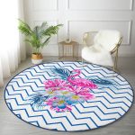 - RealHomes Dijital Baskılı Kaymaz Tabanlı Comfort Yuvarlak Halı - Realhomes  Zikzak Zeminli Flamingo Dijital Baskılı Lacivert Yatak Odası Yıkanabilir Kaymaz Tabanlı Yuvarlak Halı Realhomes